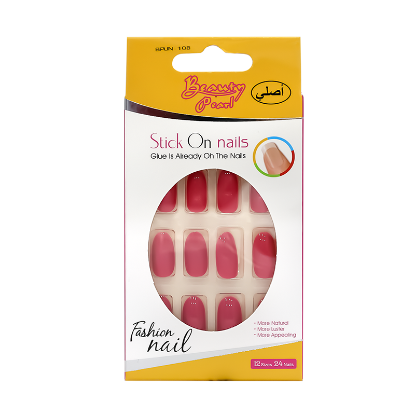 أظافر تركيب لصق ذاتي لون وردي غامق 108 - 24 قطعة