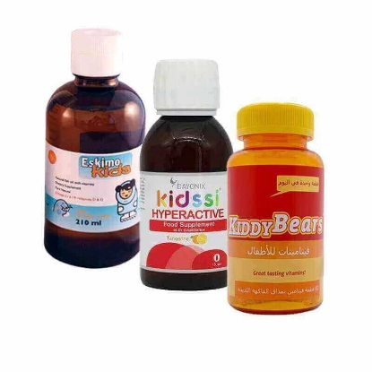 أسكيمو كيدز شراب بطعم البرتقال 210 مل+ دايونيكس كيدزي هايبر اكتيف شراب للأطفال 150 مل +كيدي بيري حلاوة 60 ق باكدج