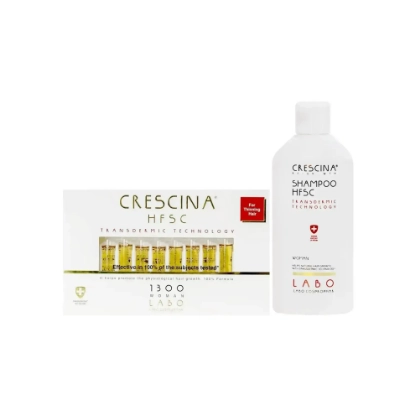 مجموعة كريشينا ترانزديرمك 1300 أمبولات لإنبات الشعر للنساء + شامبو للنساء 