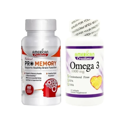 مجموعة أمريكان كريشين برو ميموري 60 كبسولة + أمريكان كرييشن اوميغا3 - 1000 مجم 