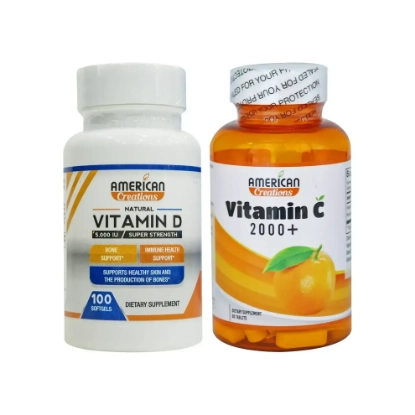 مجموعة أمريكان كرييشن فيتامين د 5000 وحدة دولية + أمريكان كريشين فيتامين سي 2000